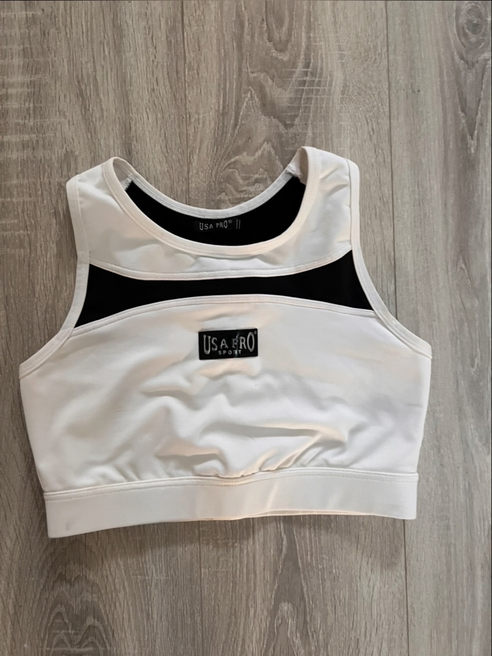 Vintage USA Pro sport yoga running White and Black Racerback Sports Bra